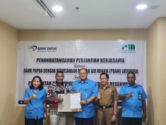 PDAM Jayapura jalin kerjasama dengan Bank Papua Bangun fasilitas air bersih di Perumahan Cinta Kasih Kemiri Sentani.